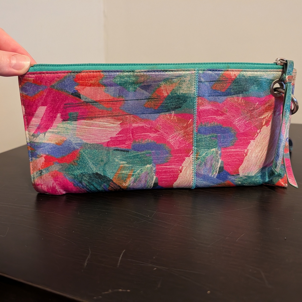 HOBO International Artistic Bohemian Multicolor Abstract Clutch Leather Wristlet